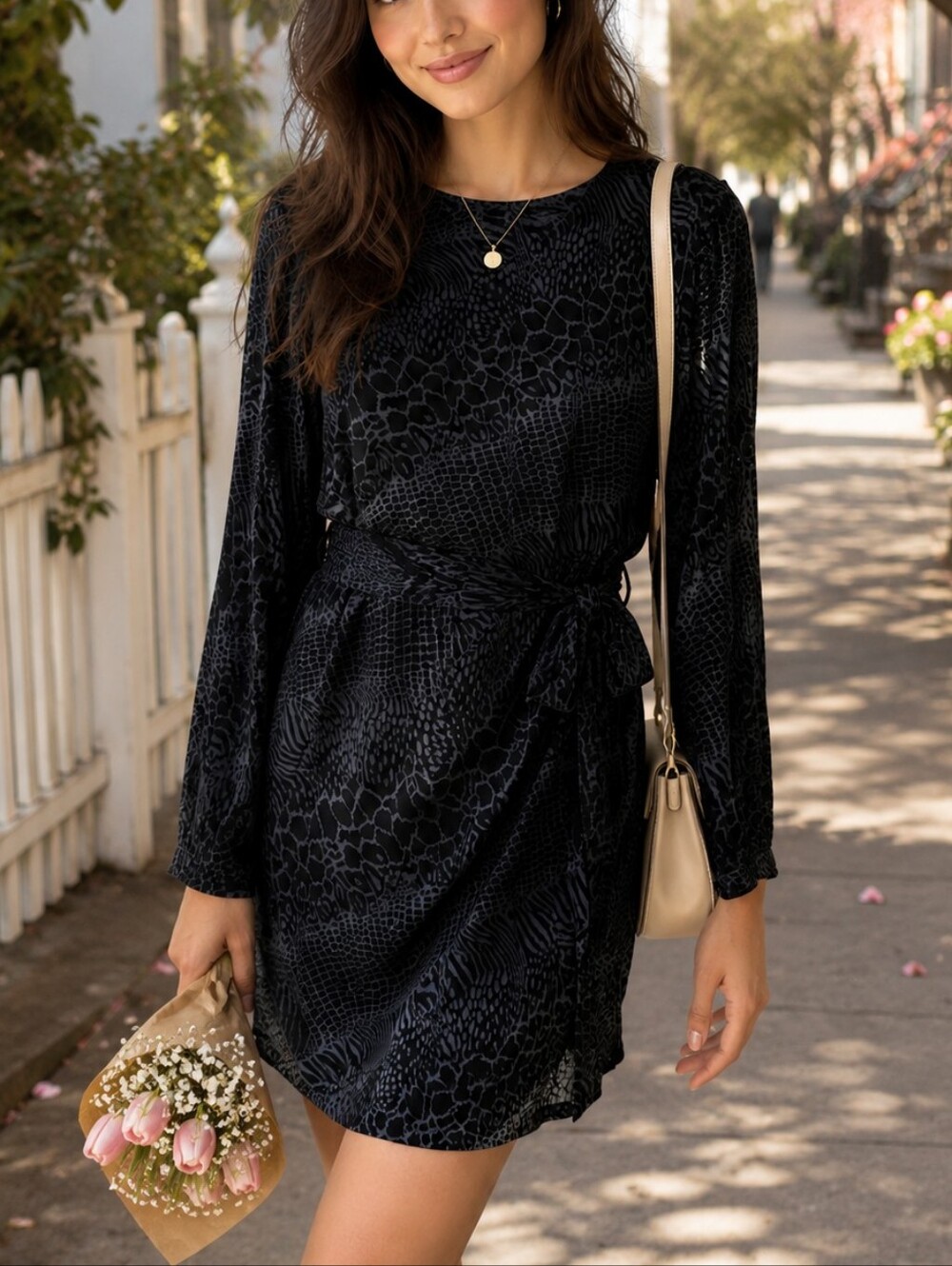 NWT APRICOT Black Burnout Velvet Textured Shift Dress Y2K Goth Chic Long Sleeve